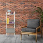 Raft universal, etajera cu 3 polite, MDF/otel, 95 x 34 x 27 cm, natur/alb - imagine 2