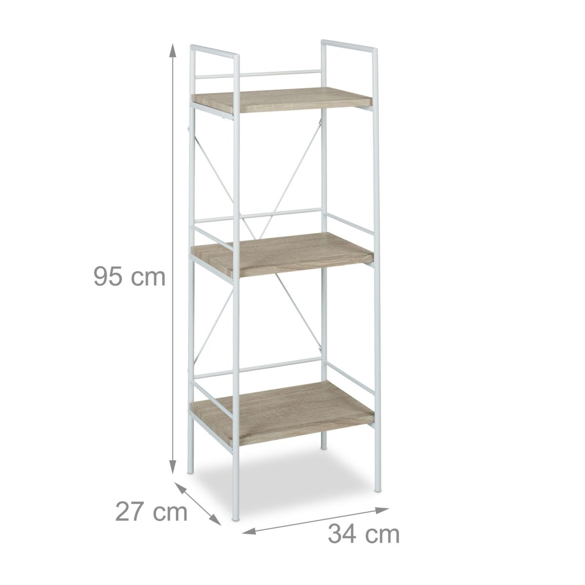 Raft universal, etajera cu 3 polite, MDF/otel, 95 x 34 x 27 cm, natur/alb - imagine 4