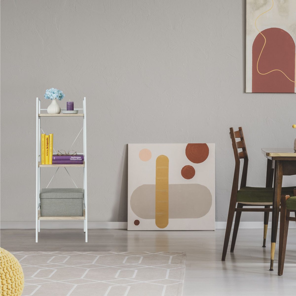 Raft universal, etajera cu 3 polite, MDF/otel, 95 x 34 x 27 cm, natur/alb - imagine 5