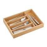 Suport organizare tacamuri si ustensile, 5 compartimente, din bambus/MDF, 5 x 35,5 x 26,5 cm
