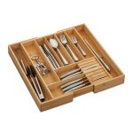 Suport organizare tacamuri si ustensile extensibil din bambus, 9 compartimente, 5,5 x 55 x 44,5 cm
