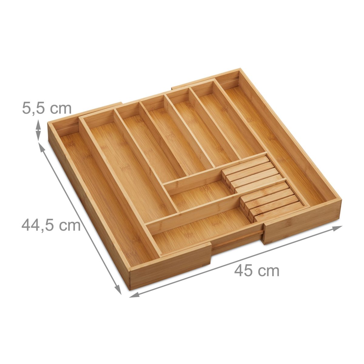 Suport organizare tacamuri si ustensile extensibil din bambus, 9 compartimente, 5,5 x 55 x 44,5 cm - imagine 4