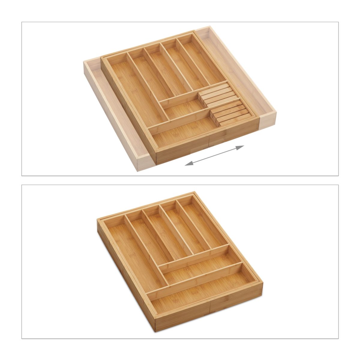 Suport organizare tacamuri si ustensile extensibil din bambus, 9 compartimente, 5,5 x 55 x 44,5 cm - imagine 6