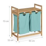 Cos de rufe, 2 compartimente si raft superior, bambus/bumbac, 73 x 64 x 33 cm, natur/albastru - imagine 4
