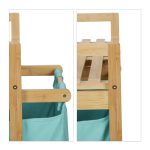 Cos de rufe, 2 compartimente si raft superior, bambus/bumbac, 73 x 64 x 33 cm, natur/albastru - imagine 7