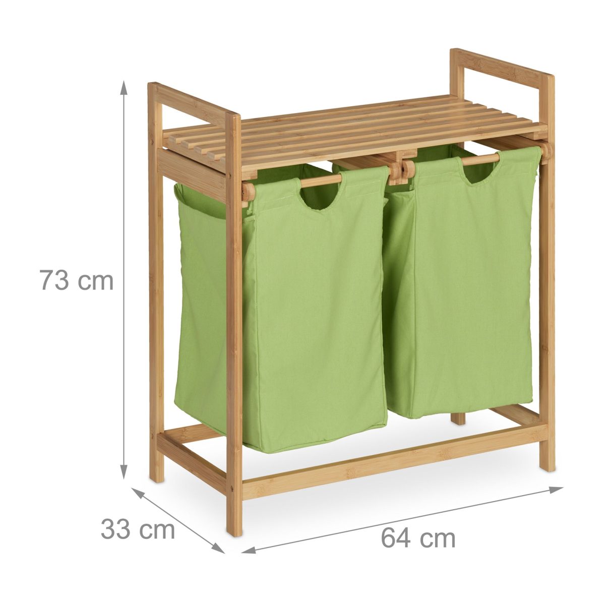 Cos de rufe, 2 compartimente si raft superior, bambus/bumbac, 73 x 64 x 33 cm, natur/verde - imagine 4