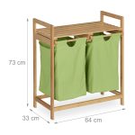 Cos de rufe, 2 compartimente si raft superior, bambus/bumbac, 73 x 64 x 33 cm, natur/verde - imagine 4