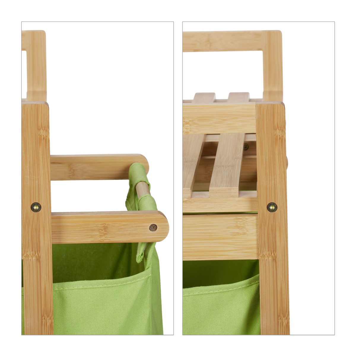 Cos de rufe, 2 compartimente si raft superior, bambus/bumbac, 73 x 64 x 33 cm, natur/verde - imagine 7