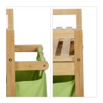 Cos de rufe, 2 compartimente si raft superior, bambus/bumbac, 73 x 64 x 33 cm, natur/verde - imagine 7