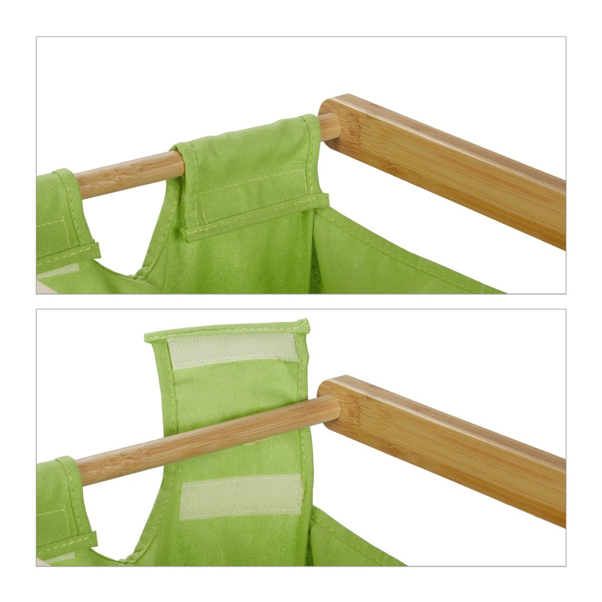 Cos de rufe, 2 compartimente si raft superior, bambus/bumbac, 73 x 64 x 33 cm, natur/verde - imagine 8