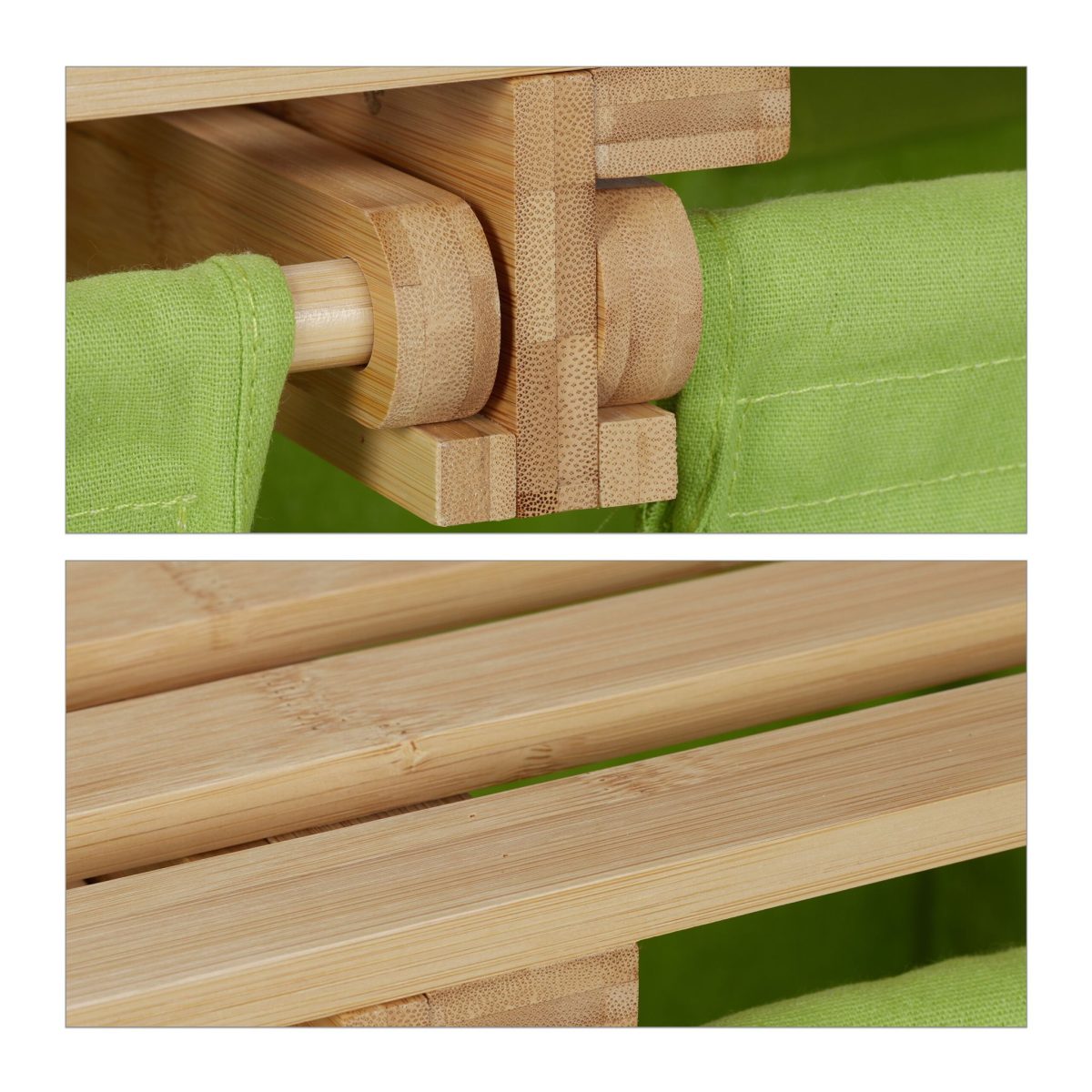 Cos de rufe, 2 compartimente si raft superior, bambus/bumbac, 73 x 64 x 33 cm, natur/verde - imagine 9