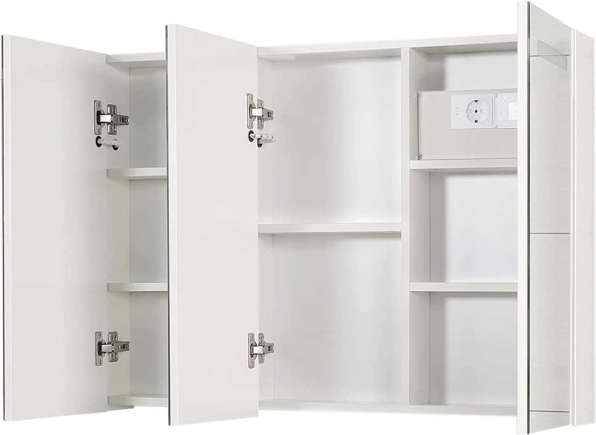 Dulap de baie cu oglinda LED, touch, lumina reglabila rece/calda/neutra, MDF/sticla, A+, 100 x 60 x 13 cm - imagine 2