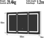 Dulap de baie cu oglinda LED, touch, lumina reglabila rece/calda/neutra, MDF/sticla, A+, 100 x 60 x 13 cm - imagine 3