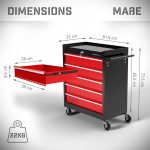 Dulap modular pe roti pentru scule, 5 sertare, blocabil, 2 chei, otel, negru/rosu, 33 x 61.5 x 77.5 cm, - imagine 9