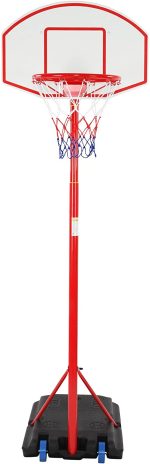 Cos de baschet pentru exterior, cu suport mobil, inaltime reglabila, 49 x 69 x 236 cm