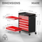 Dulap modular pe roti pentru scule, 7 sertare, blocabil, 2 chei, otel, negru/rosu, 33 x 61.5 x 77.5 cm - imagine 5