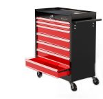 Dulap modular pe roti pentru scule, 7 sertare, blocabil, 2 chei, otel, negru/rosu, 33 x 61.5 x 77.5 cm