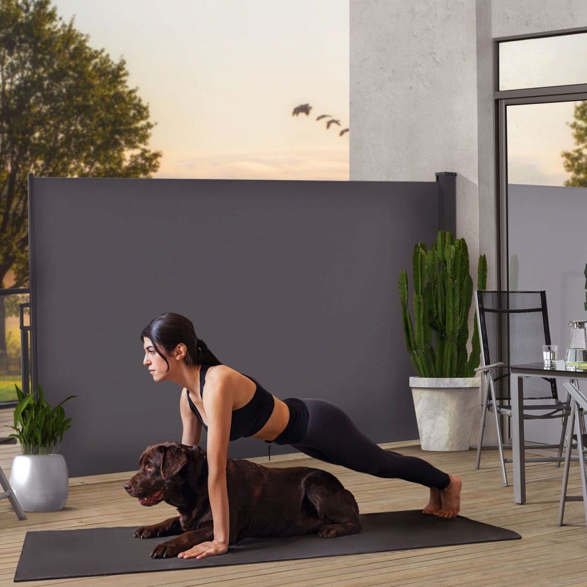 Paravan separator lateral Dubai, retractabil, pentru gradina, impermeabil si reglabil, 500 x 160 cm, antracit - imagine 7