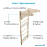 Spalier de gimnastica, capacitate 170 kg, lemn de pin, bara reglabila pe inaltime, 220 cm - imagine 7