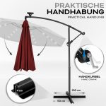 Umbrela terasa/gradina cu lumina LED, husa protectie, panou incarcare solara, protectie UV 50+, rotire la 360°, inclinatie reglabila, manivela,  Ø 300 cm, rosu - imagine 3