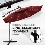 Umbrela terasa/gradina cu lumina LED, husa protectie, panou incarcare solara, protectie UV 50+, rotire la 360°, inclinatie reglabila, manivela,  Ø 300 cm, rosu - imagine 6