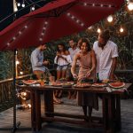 Umbrela terasa/gradina cu lumina LED, husa protectie, panou incarcare solara, protectie UV 50+, rotire la 360°, inclinatie reglabila, manivela,  Ø 300 cm, rosu - imagine 7