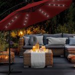Umbrela terasa/gradina cu lumina LED, husa protectie, panou incarcare solara, protectie UV 50+, rotire la 360°, inclinatie reglabila, manivela,  Ø 300 cm, rosu - imagine 8