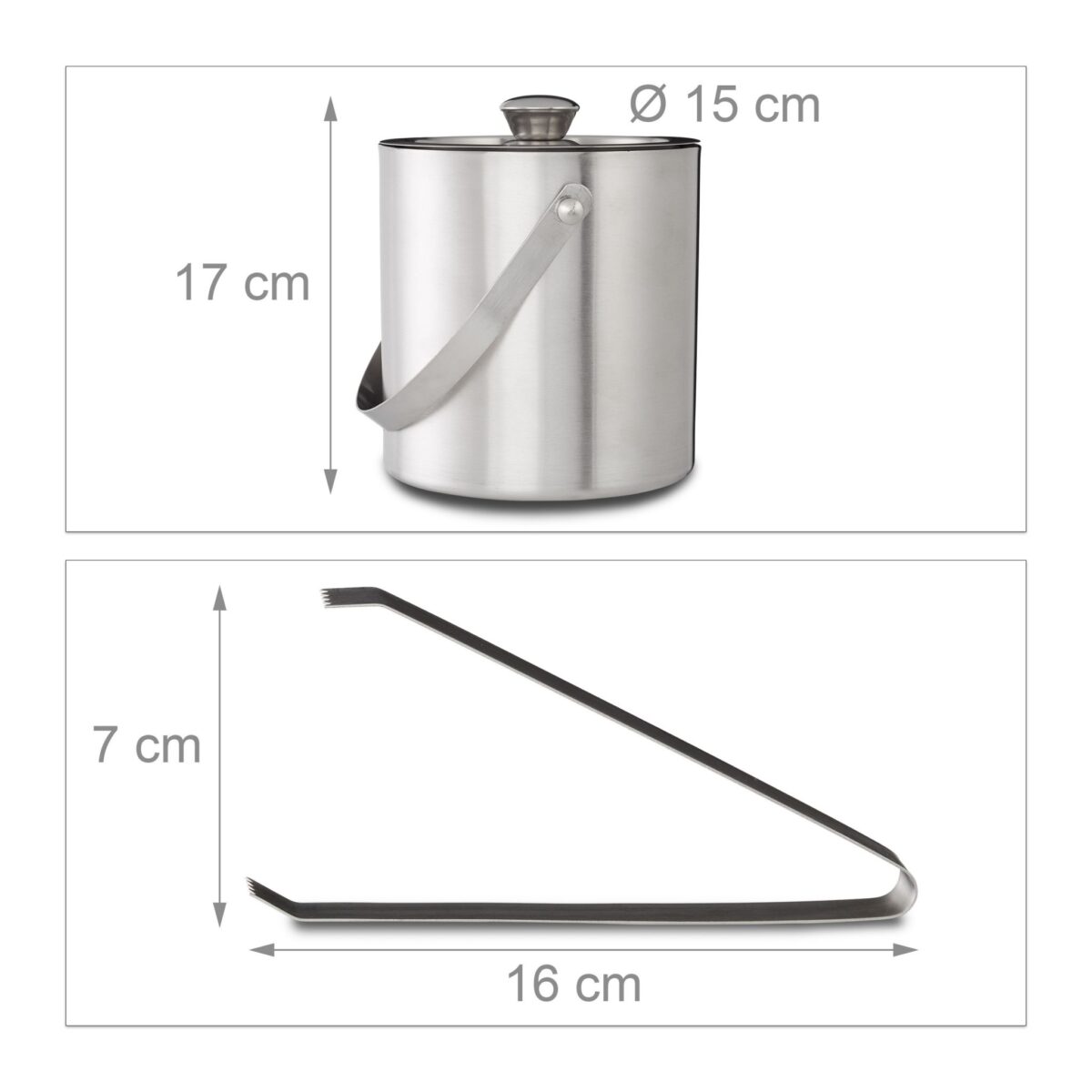 Frapiera pentru gheata, cu maner, capac si cleste, argintiu, 2 L, otel inoxidabil - imagine 4