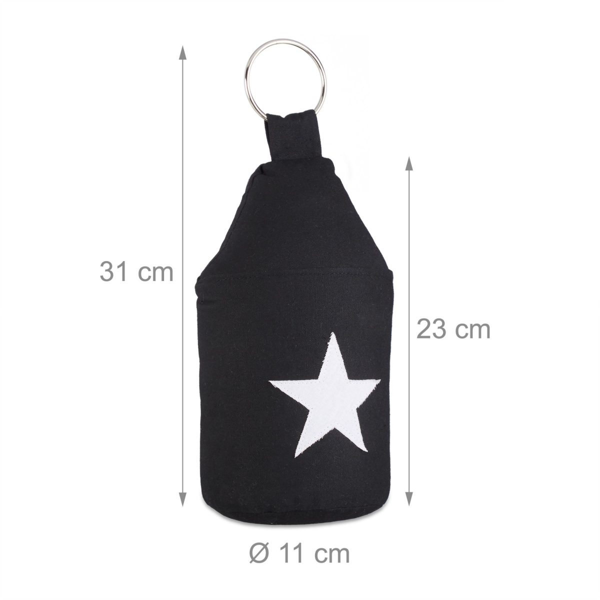 Opritor de usa decorativ, cu stea, negru/alb, 23x11 cm, bumbac/nisip/metal - imagine 2