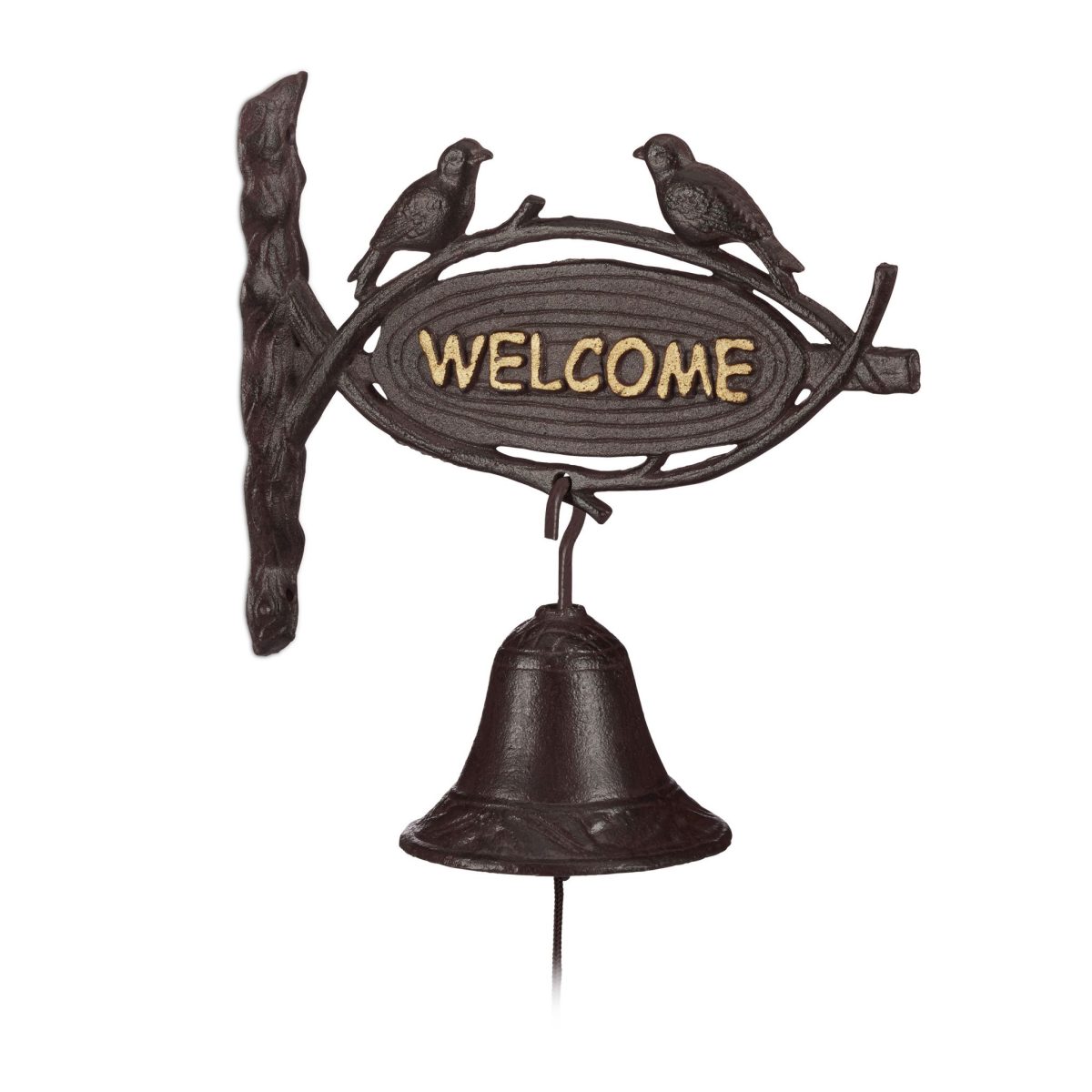 Sonerie decorativa welcome, din fonta, farmec antic, cu snur,  20 x 25 x 3 cm - imagine 2