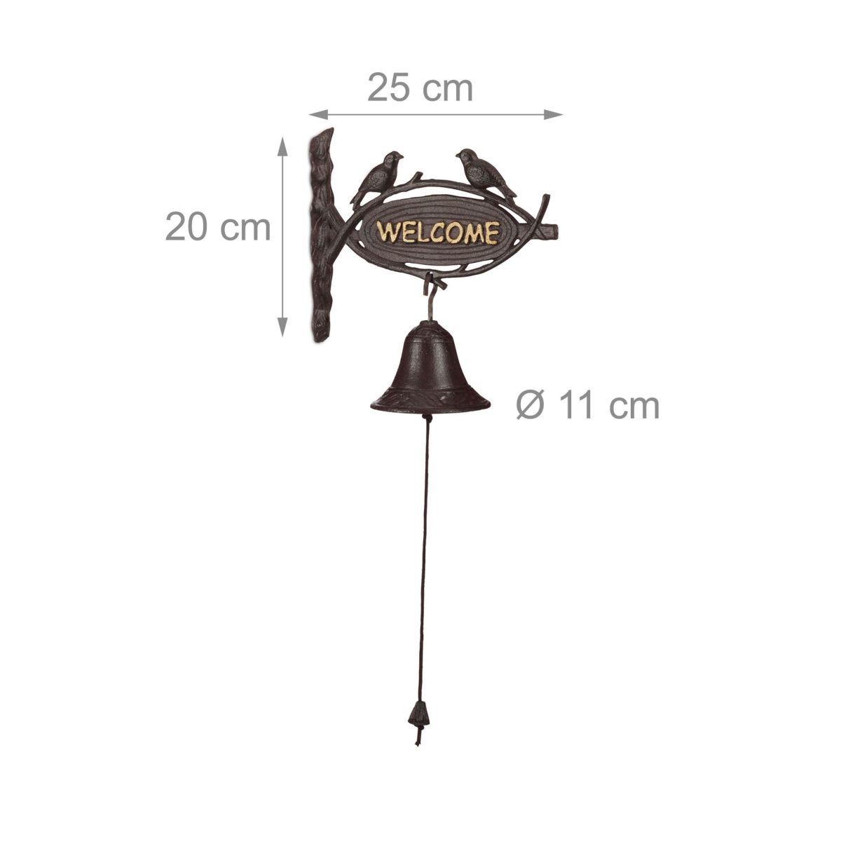 Sonerie decorativa welcome, din fonta, farmec antic, cu snur,  20 x 25 x 3 cm - imagine 5