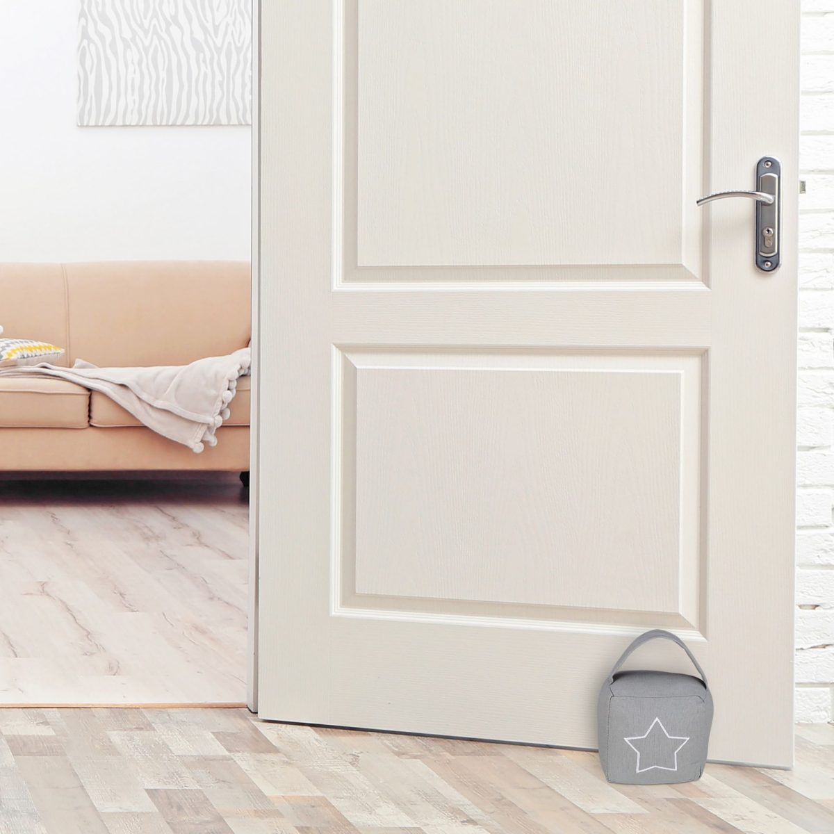 Opritor de usa decorativ, cu stea, crem/alb, din poliester/nisip, 18,5x14x10 cm - imagine 5