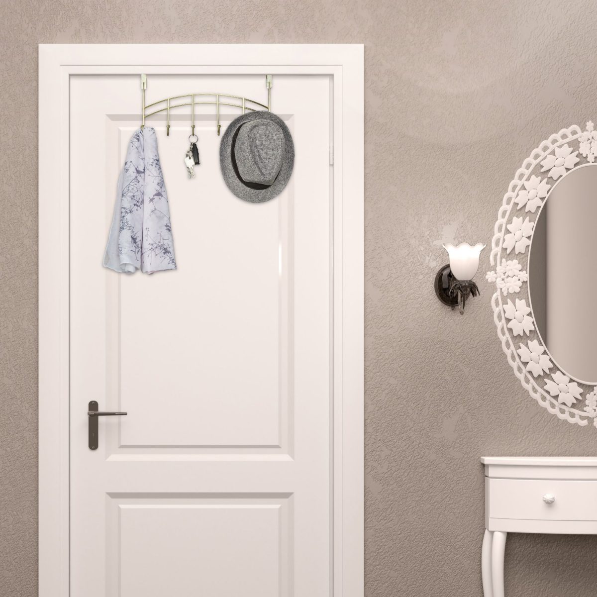 Cuier metalic versatil, cu 6 carlige, 20x40x9 cm auriu - imagine 3
