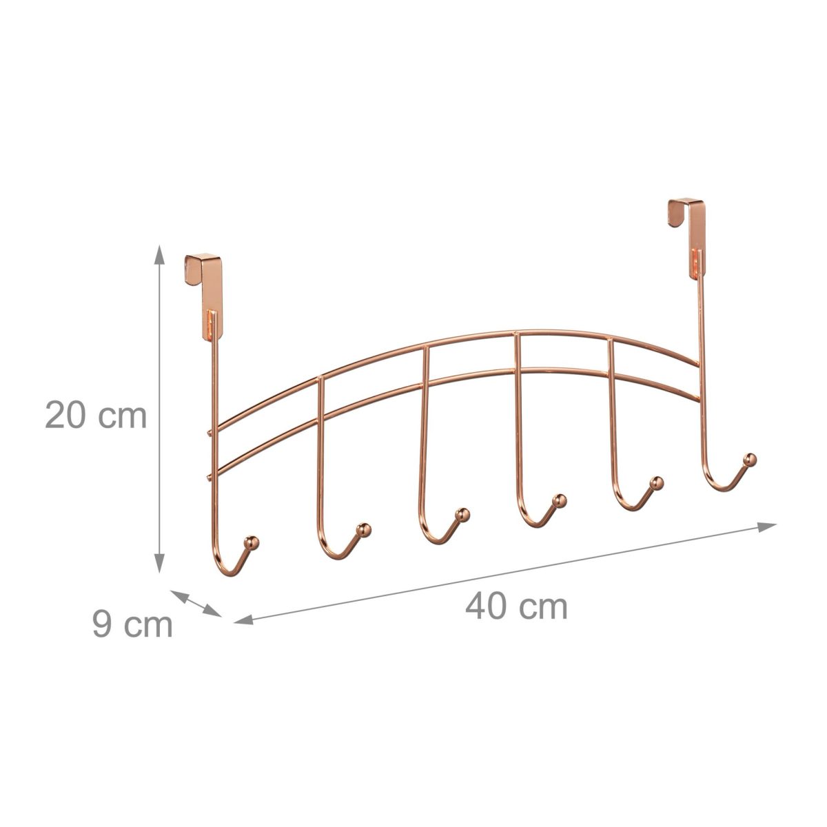 Cuier metalic versatil, cu 6 carlige, 20x40x9 cm, cupru - imagine 6