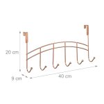 Cuier metalic versatil, cu 6 carlige, 20x40x9 cm, cupru