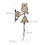 Sonerie decorativa bufnita, din fonta si tesatura, cu snur, auriu/maro, 26,5 x 19 x 11 cm - imagine 5