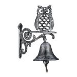Sonerie decorativa bufnita, din fonta si tesatura, cu snur, argintiu/maro, 26,5 x 19 x 11 cm