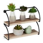 Raft de perete, 2 rafturi, 17 x 22 x 7 cm, din MDF si fier, negru/natur