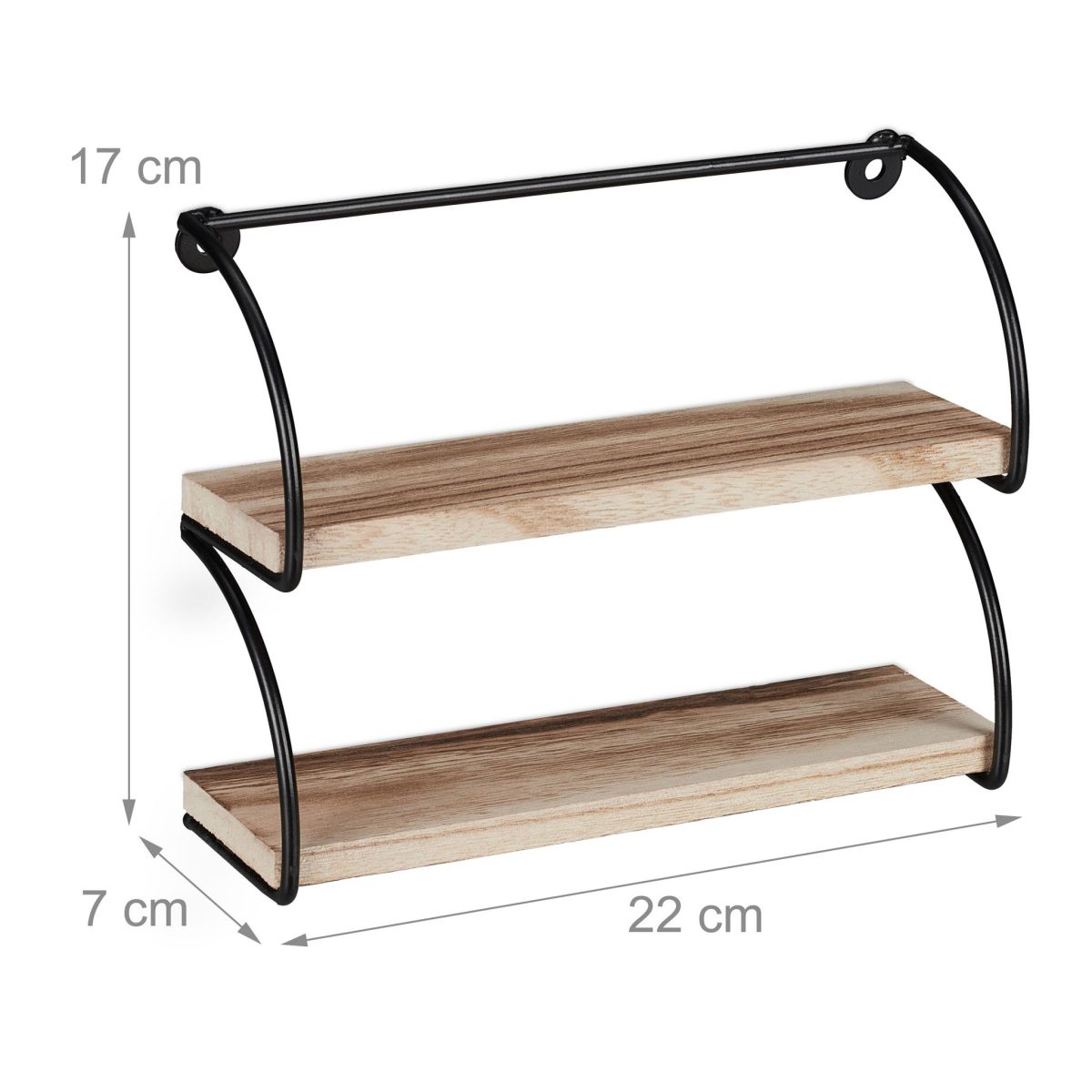 Raft de perete, 2 rafturi, 17 x 22 x 7 cm, din MDF si fier, negru/natur - imagine 4