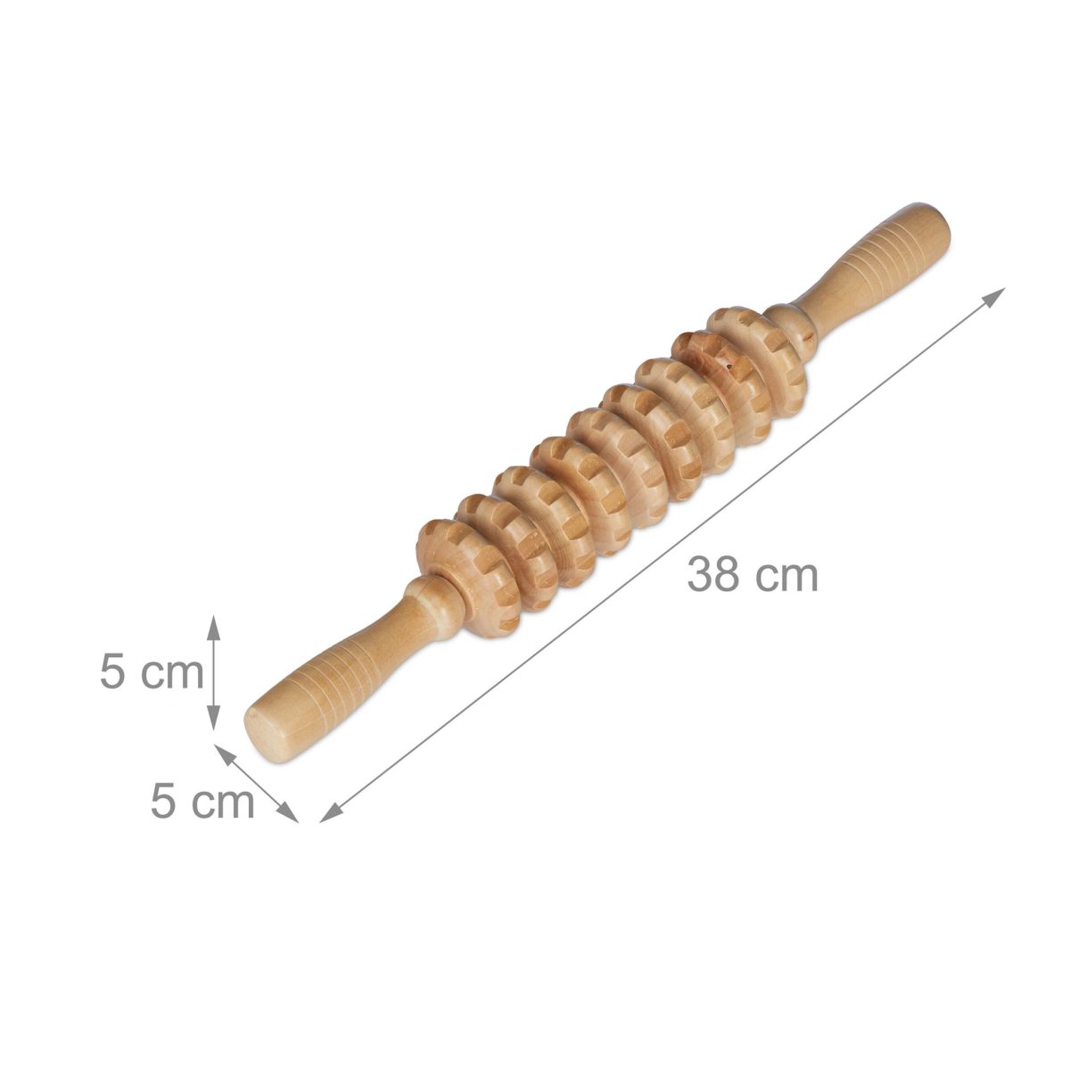 Roller pentru masaj, lemn, tonifiere musculara, de relaxare, natur, 5 x 38 x 5 cm - imagine 4