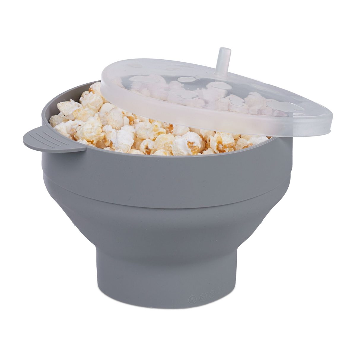 Recipient pliabil din silicon pentru popcorn la microunde, capac si manere, gri, 14,5 x 26 x 20 cm - imagine 5