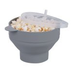 Recipient pliabil din silicon pentru popcorn la microunde, capac si manere, gri, 14,5 x 26 x 20 cm