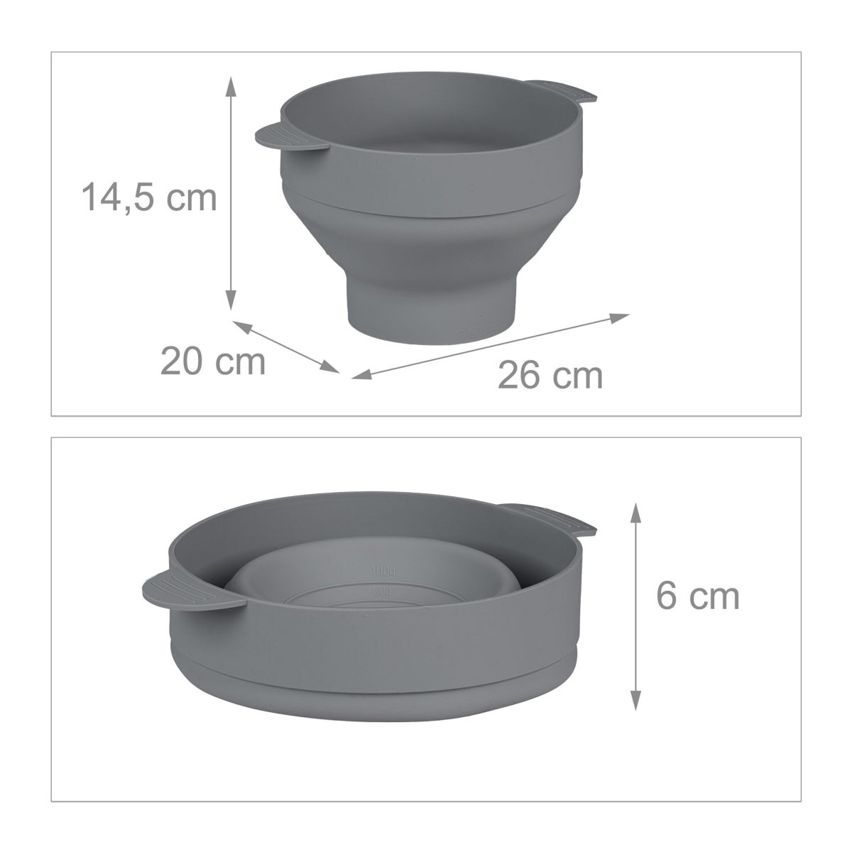 Recipient pliabil din silicon pentru popcorn la microunde, capac si manere, gri, 14,5 x 26 x 20 cm - imagine 6