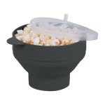 Recipient pliabil din silicon pentru popcorn la microunde, capac si manere, negru, 14,5 x 26 x 20 cm