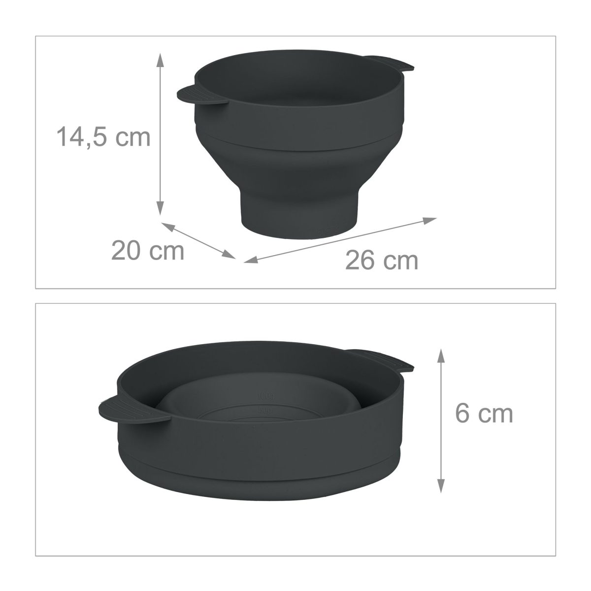 Recipient pliabil din silicon pentru popcorn la microunde, capac si manere, negru, 14,5 x 26 x 20 cm - imagine 6