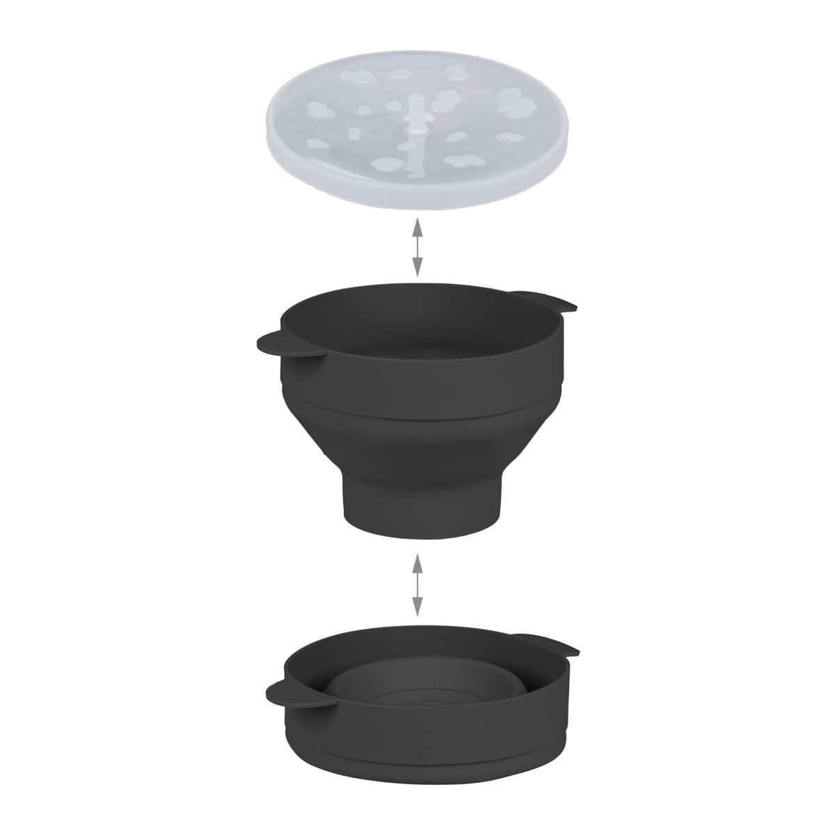 Recipient pliabil din silicon pentru popcorn la microunde, capac si manere, negru, 14,5 x 26 x 20 cm - imagine 3