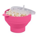 Recipient pliabil din silicon pentru popcorn la microunde, capac si manere, roz, 14,5 x 26 x 20 cm