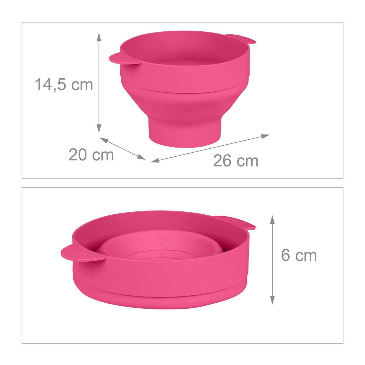 Recipient pliabil din silicon pentru popcorn la microunde, capac si manere, roz, 14,5 x 26 x 20 cm - imagine 4