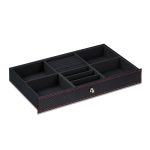 Cutie bijuterii, ceasuri si ochelari, 5 compartimente, MDF/bumbac/plastic, cu cheita, 13 x 33 x 20,5 cm, negru/rosu - imagine 5