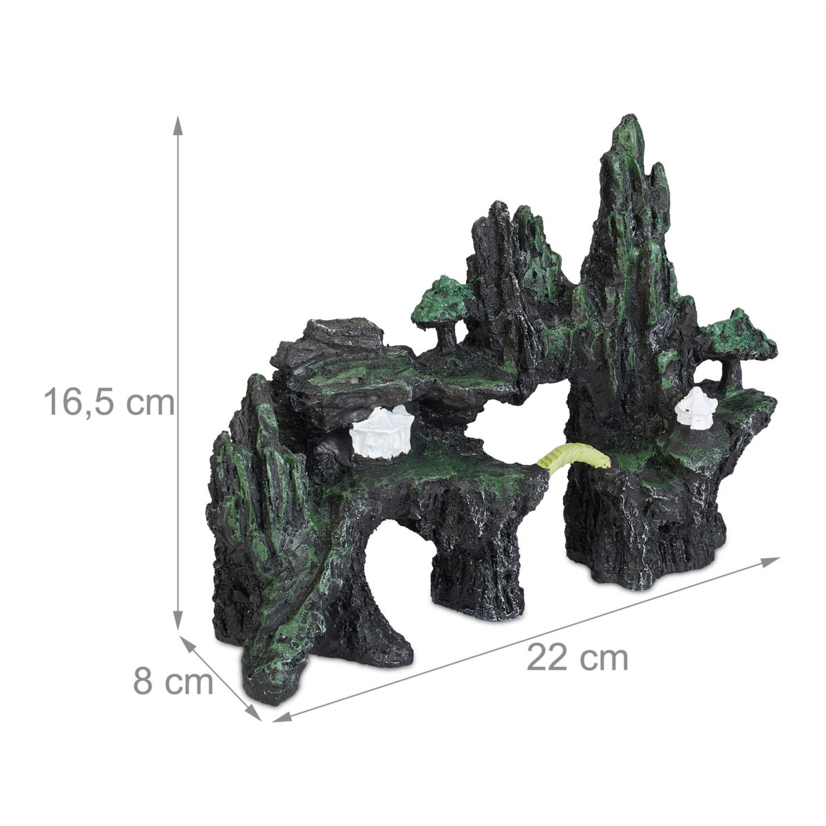 Decor acvariu, design stanca cu temple si pod, 16,5 x 22 x 8 cm, antracit/gri - imagine 4